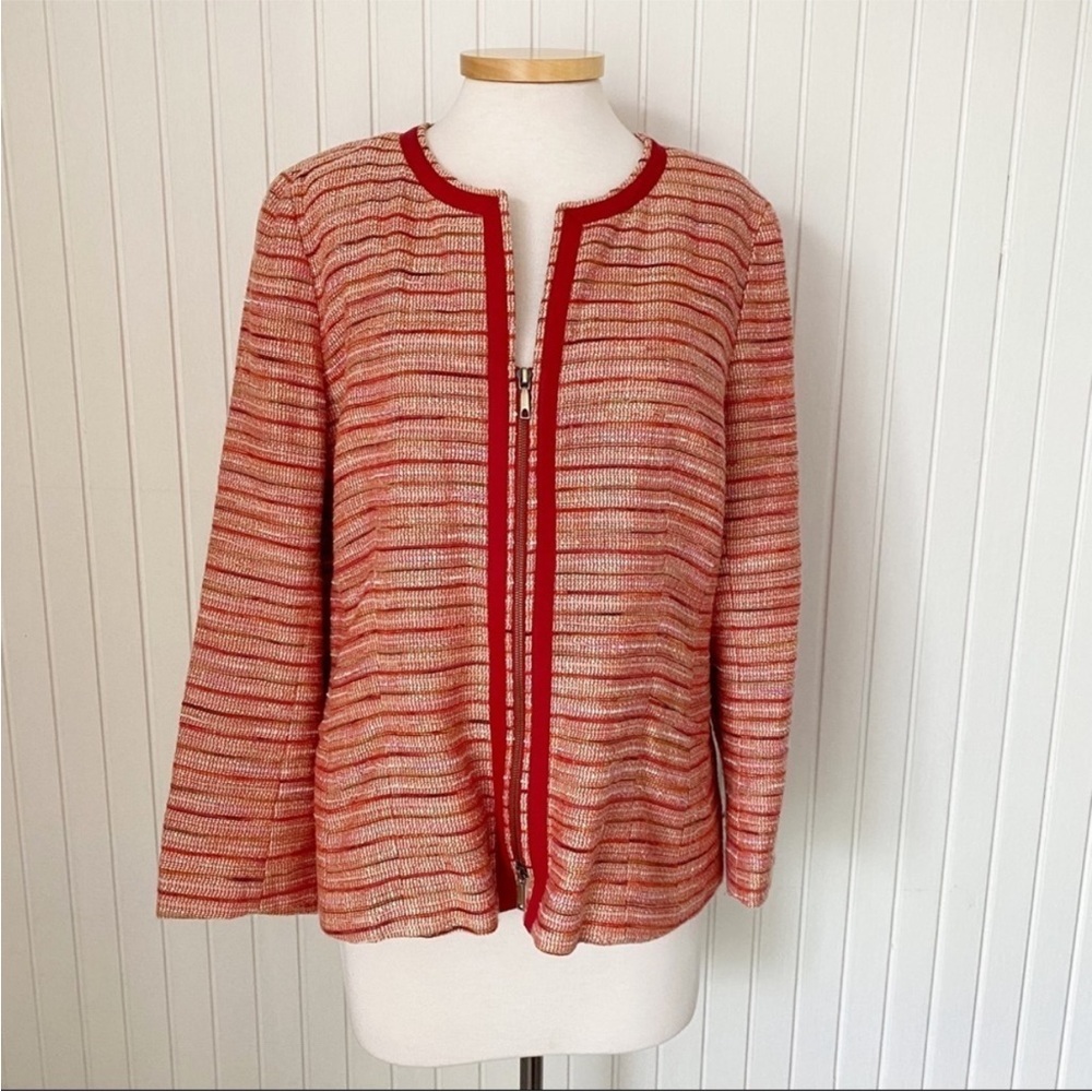 Lafayette 148 New York Blazer Red Orange Striped Soft Tweed-like Jacket